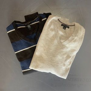 Banana Republic V-Neck Sweaters - Blue Stripe and Beige